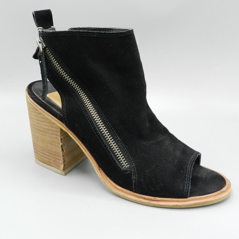 Dolce Vitaโ Black Suede Slingback Booties Size 7.5 Block Heel Ankle Zip